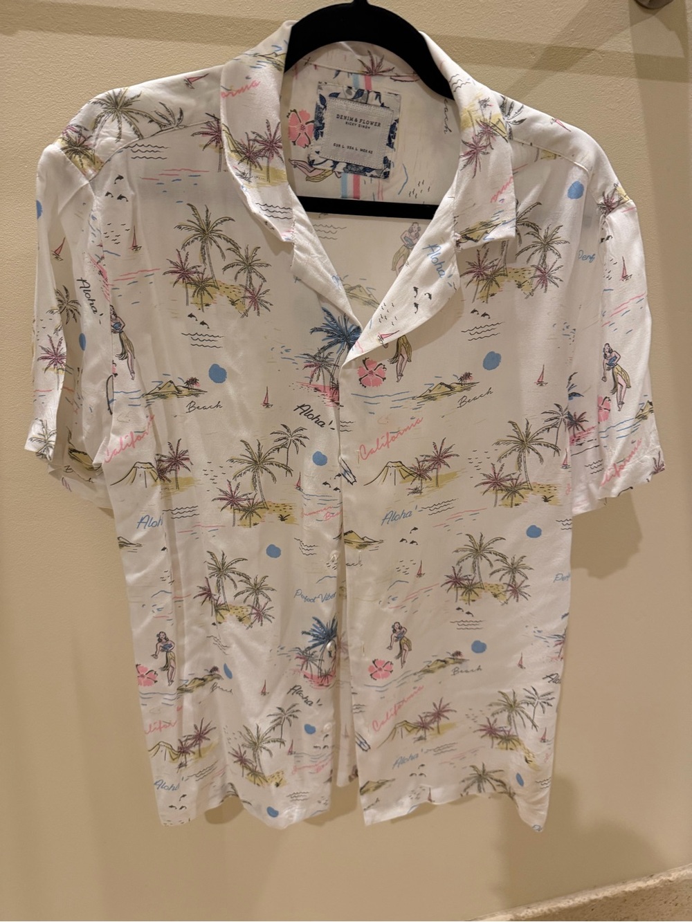 Denim & Flower White Short Sleeve Hawaiian Print Shirt